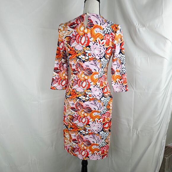 J.McLaughlin Multicolor Floral Shift Dress XS 3/4 Sleeve Stretch Knit w/ Pockets - Picture 6 of 13